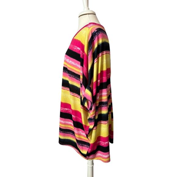 Womens XL Retro Colorful Stripe Oversized Flowy Half Sleeve Blouse Summer Travel - Picture 2 of 7